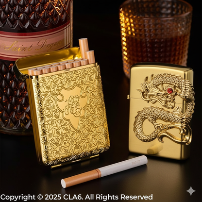 Iconic Bundle- 3D Dragon Jet Flame lighter+Metal Crafted Cigarette Case