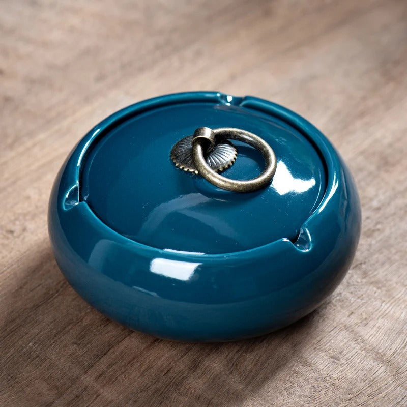 Textured Ceramic Cigarette Tray with Lid