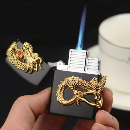 Iconic Bundle- 3D Dragon Jet Flame lighter+Metal Crafted Cigarette Case